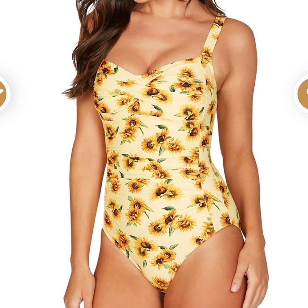Nip Tuck Lemon Sunflowers Joanne Twist Front Tummy Control One Piece Swi…